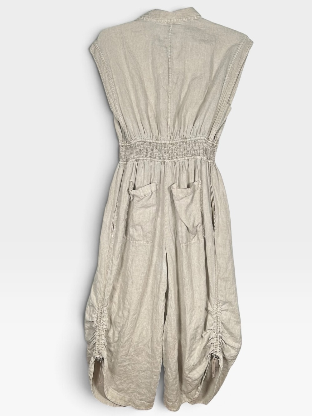 Anthropologie Linen Shirting Barrel Leg Cropped Putty Oatmeal Jumpsuit M - Picture 4 of 12